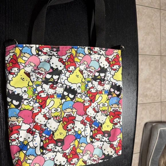 Sanrio Colorful Character Canvas Tote - Black Straps - Picture 1 of 4